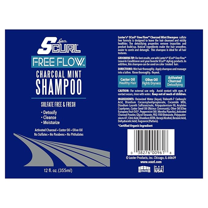 Luster's SCurl Free Flow Charcoal Mint Shampoo, 12 Ounce x-pression