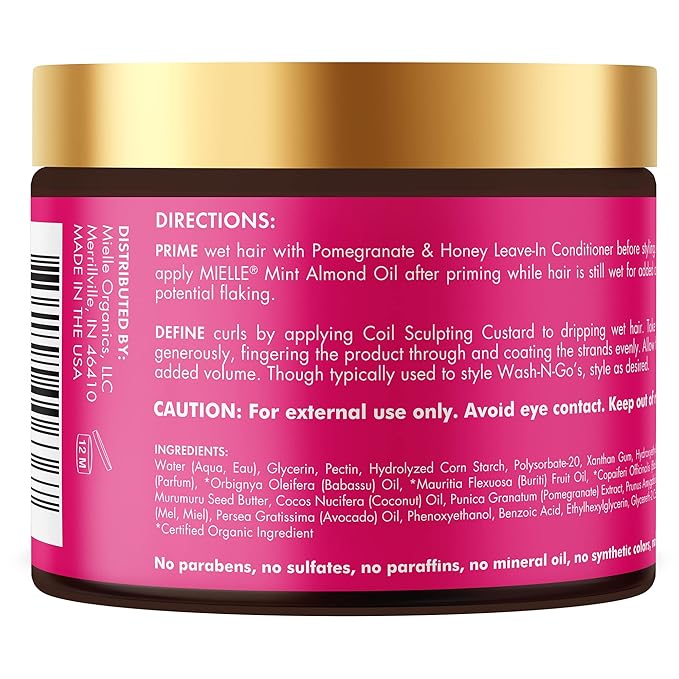 Mielle Organics Pomegranate & Honey Sculpting Custard, Natural Styling Cream Plus Moisture, For Curl, Wave, & Coil Definition for Natural or Relaxed Type 4 Hair, 12-Fluid Ounces x-pression