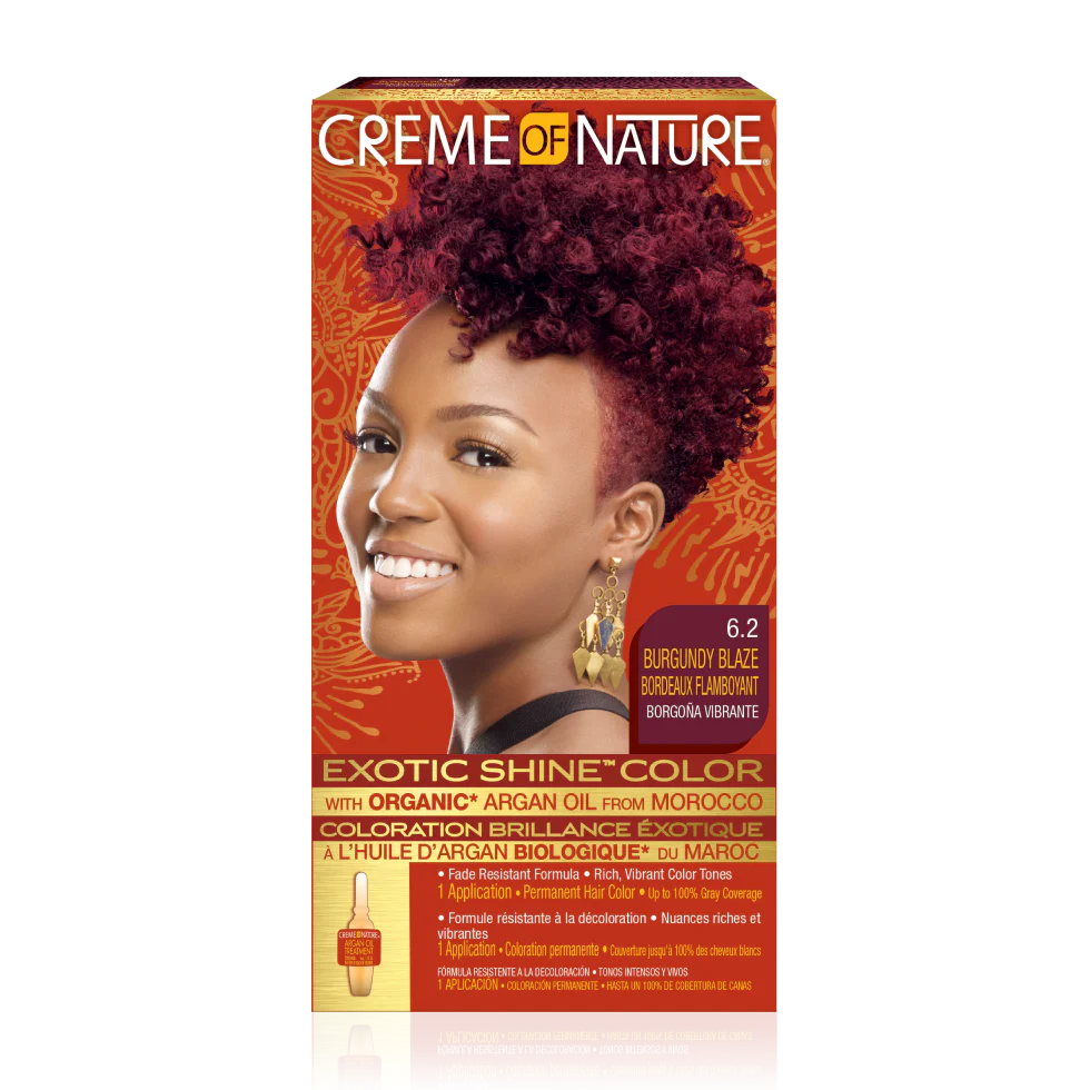 Exotic Shine Hair Color by Crème of Nature, 6.2 Burgundy Blaze, with Argan Oil from Morocco, 1 Application x-pression
