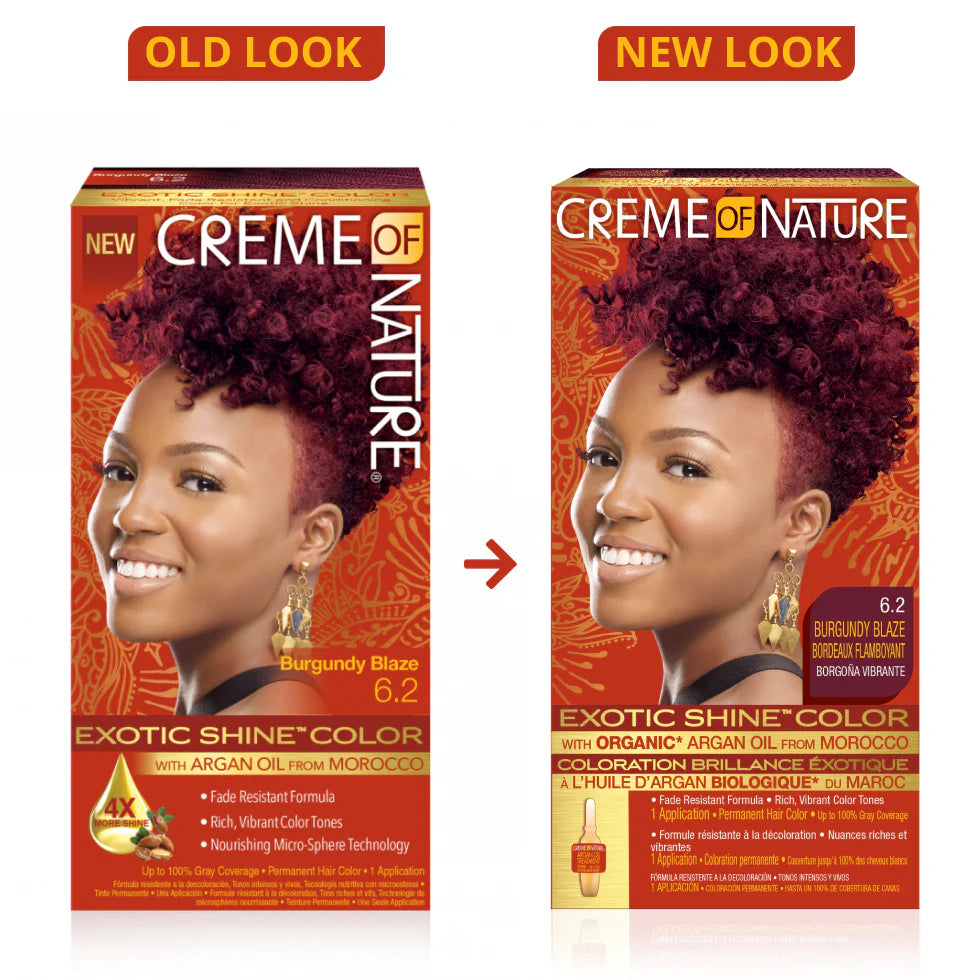 Exotic Shine Hair Color by Crème of Nature, 6.2 Burgundy Blaze, with Argan Oil from Morocco, 1 Application x-pression