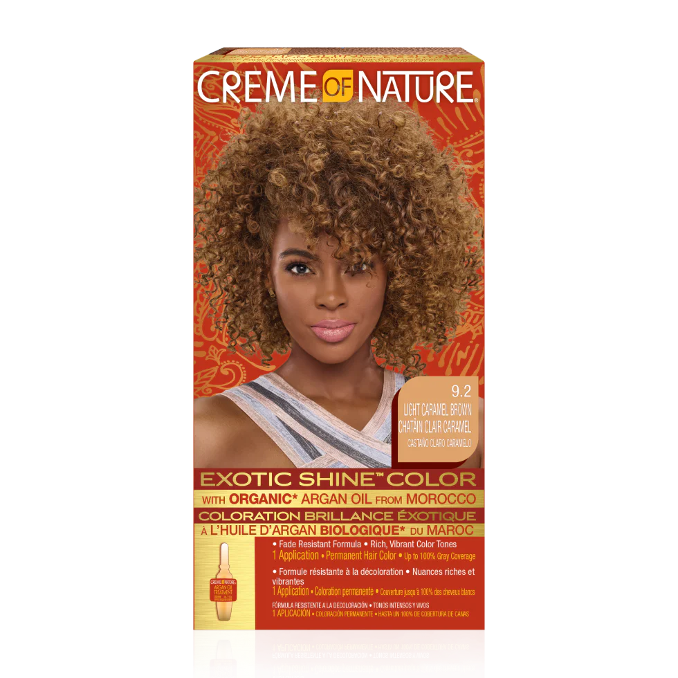 Creme of Nature, Exotic Shine Hair Color, 9.2 Light Caramel Brown, with Argan Oil from Morocco, 1 Application x-pression