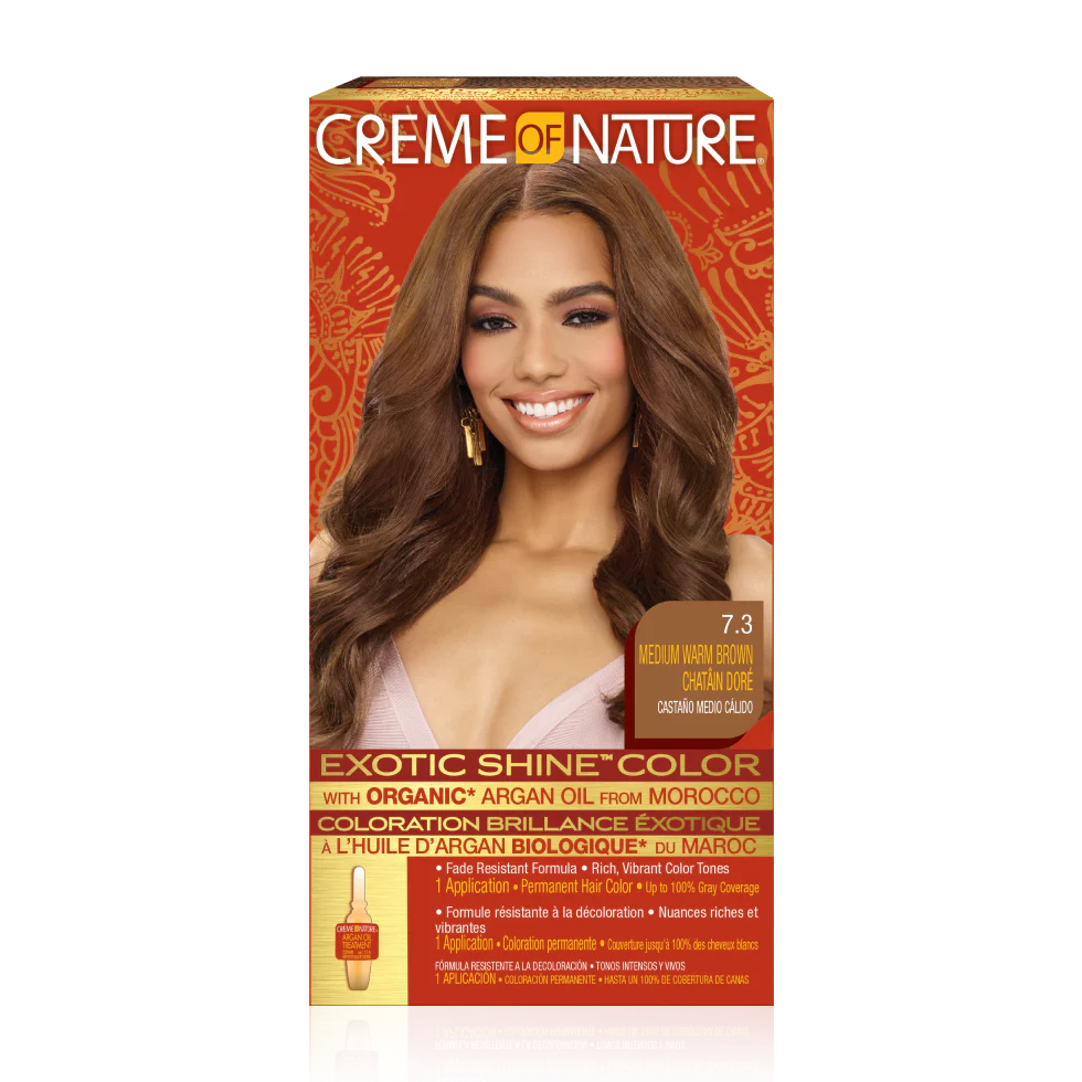 Exotic Shine Hair Color by Crème of Nature, 7.3 Medium Warm Brown, with Argan Oil from Morocco, 1 Application x-pression