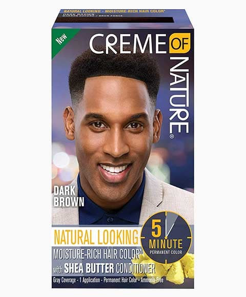 Crème of Nature Men's Moisture Rich Hair Color With Shea Butter Conditioner Dark Brown, 1 Application x-pression