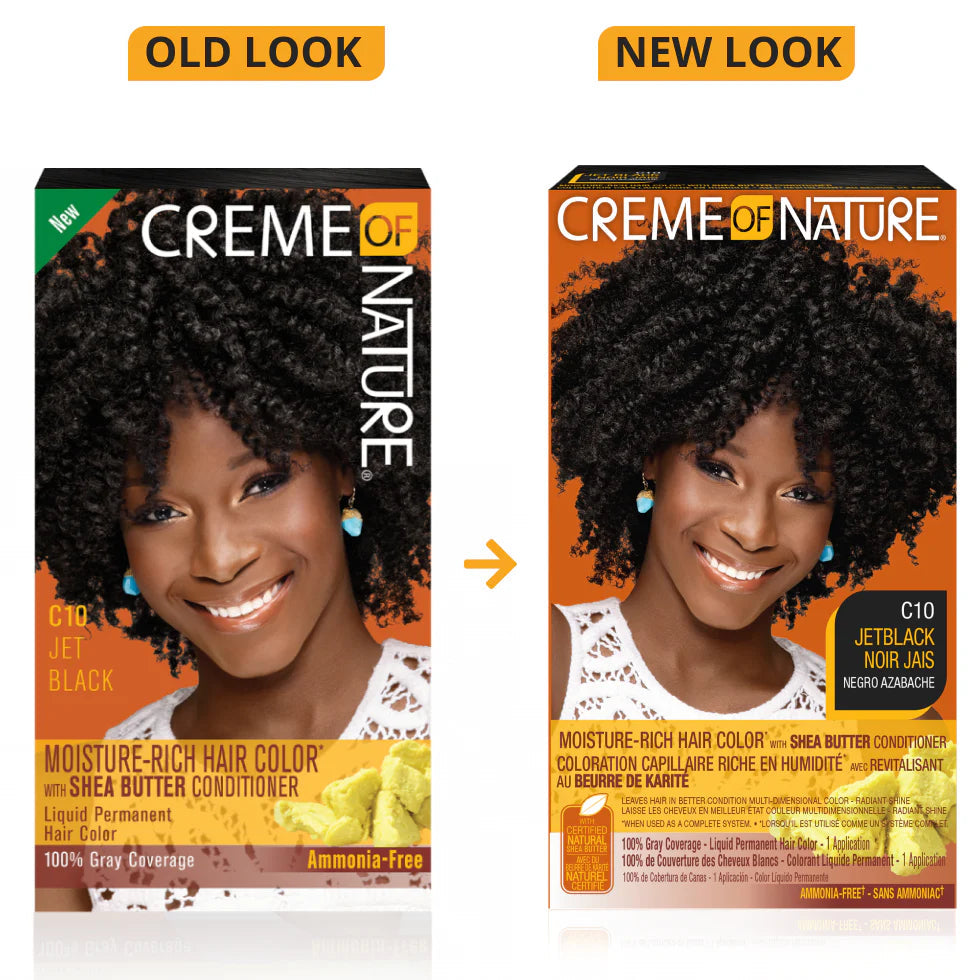 Moisture Rich Liquid Hair Color by Crème of Nature, C10 Jet Black, with Shea Butter Conditioner, 1 Application x-pression