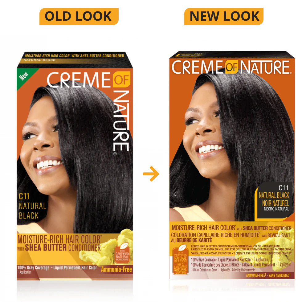 Crème of Nature Moisture Rich Hair Color With Shea Butter Conditioner C11 Natural Black, 1 Application x-pression