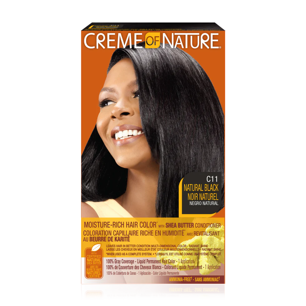 Crème of Nature Moisture Rich Hair Color With Shea Butter Conditioner C11 Natural Black, 1 Application x-pression