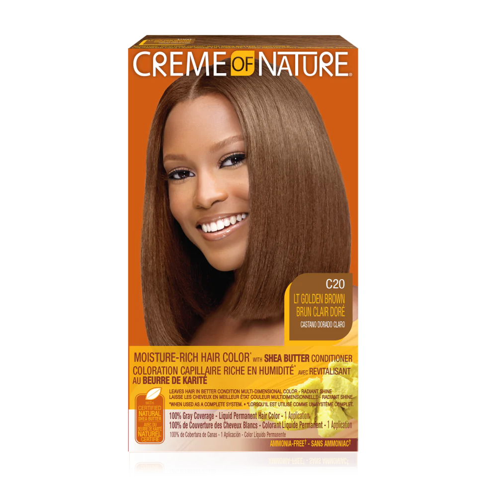 Moisture Rich Liquid Hair Color by Crème of Nature, C20 Light Golden Brown, with Shea Butter Conditioner, 1 Application x-pression