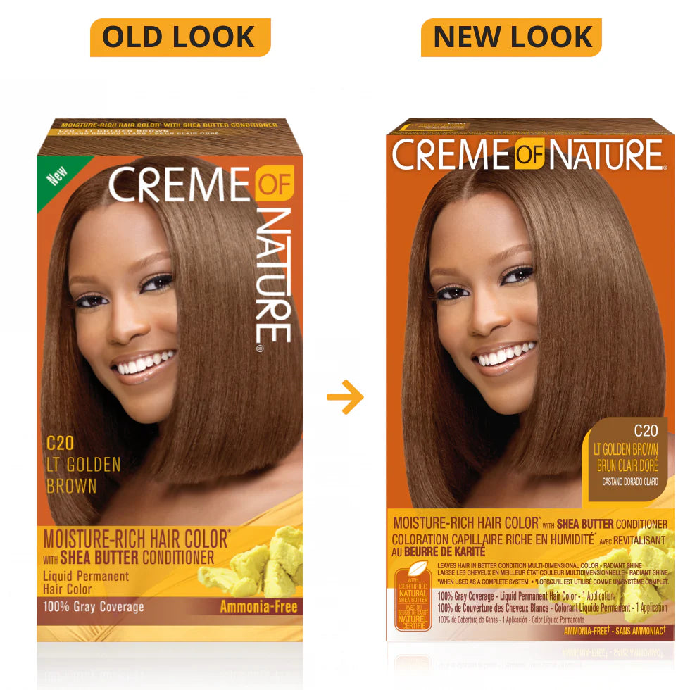 Moisture Rich Liquid Hair Color by Crème of Nature, C20 Light Golden Brown, with Shea Butter Conditioner, 1 Application x-pression