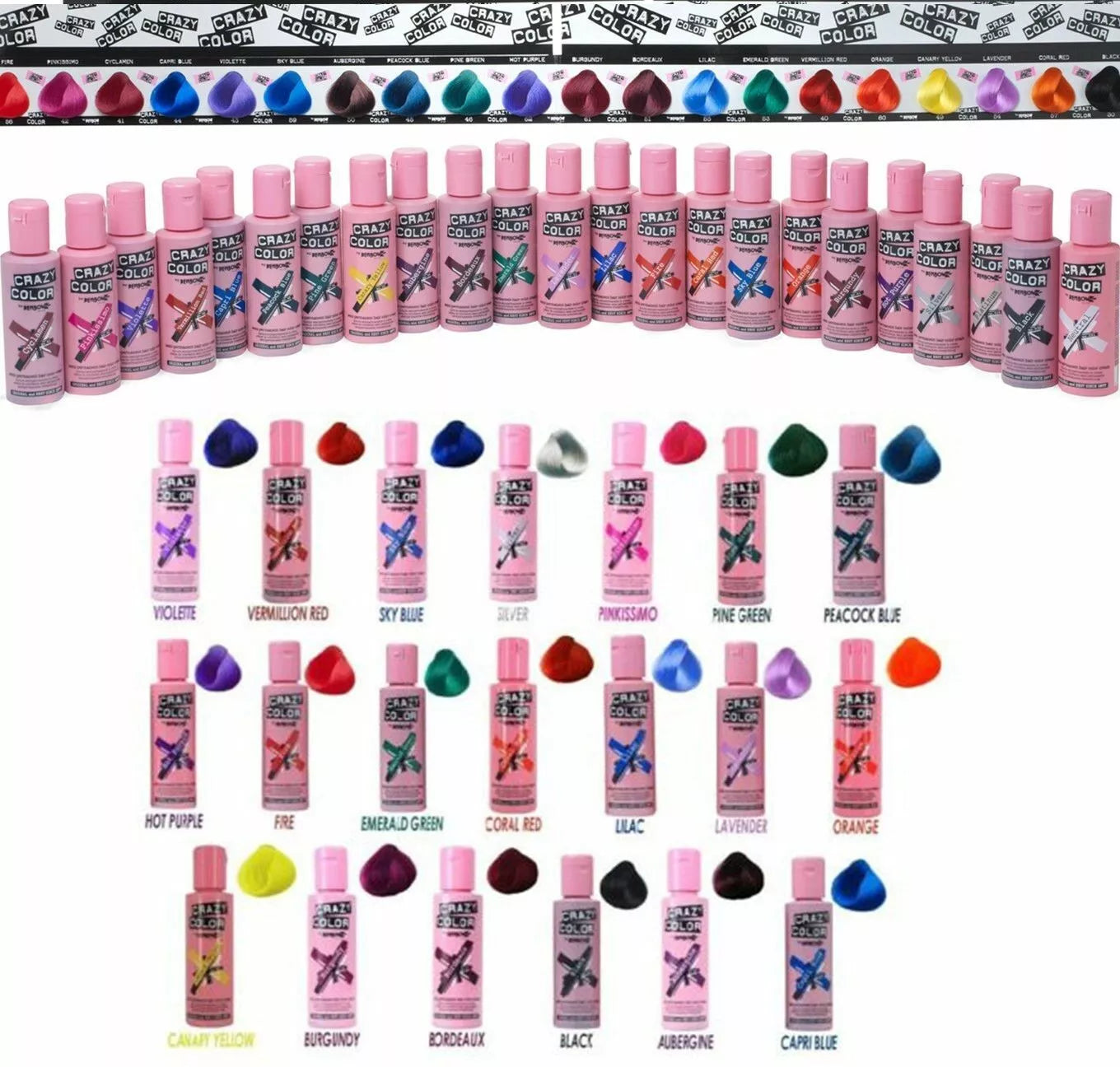 2X CRAZY COLOR SEMI PERMANENT HAIR DYE 100ml - All Colours x-pression