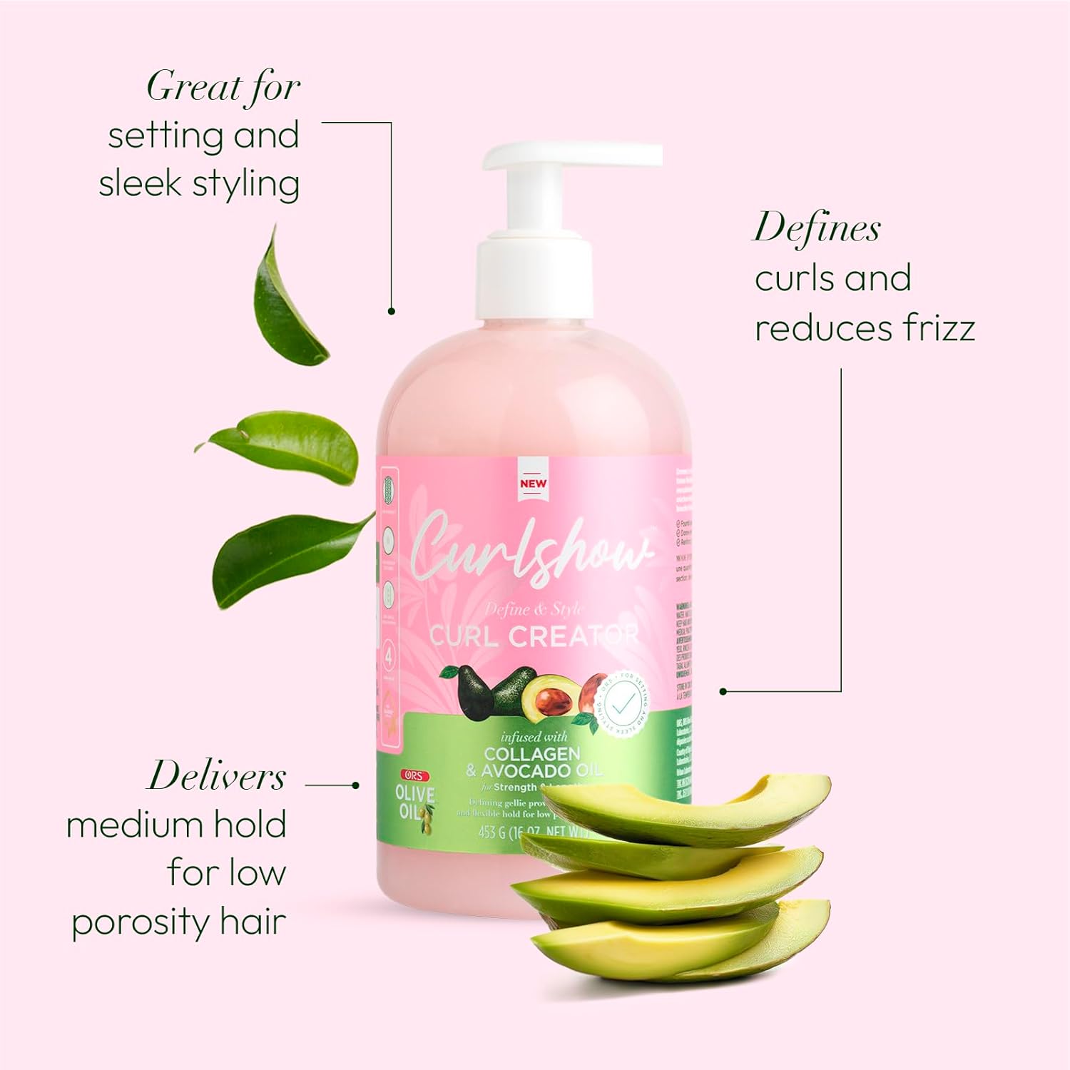 ORS Olive Oil Curlshow Curl Creator Infused with Collagen & Avocado Oil for Strength & Length (16.0 oz) x-pression
