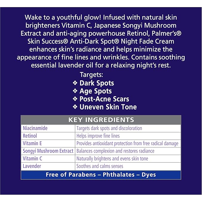 Palmer's Skin Success Anti-Dark Spot Nighttime Fade Cream with Retinol & Niacinamide, Dark Spot Corrector for Face, Night Moisturizer Helps Reduce Dark Spots, Fine Lines & Wrinkles, 2.7 Ounce x-pression