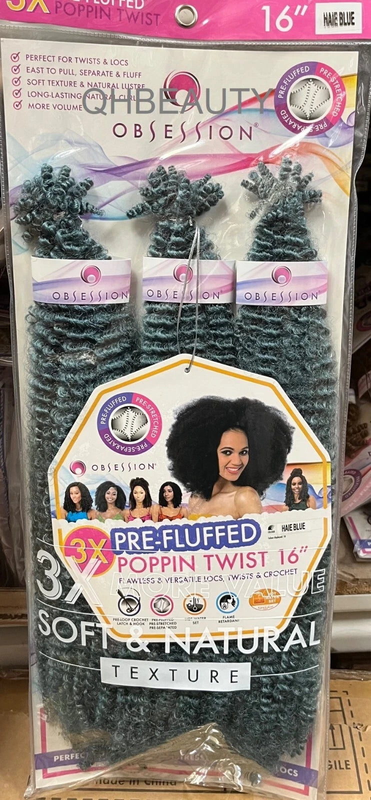 OBSESSION SYNTHETIC CROCHET SOFT BRAID 3X PRE-FLUFFED - POPPIN TWIST 16'' & 20" x-pression