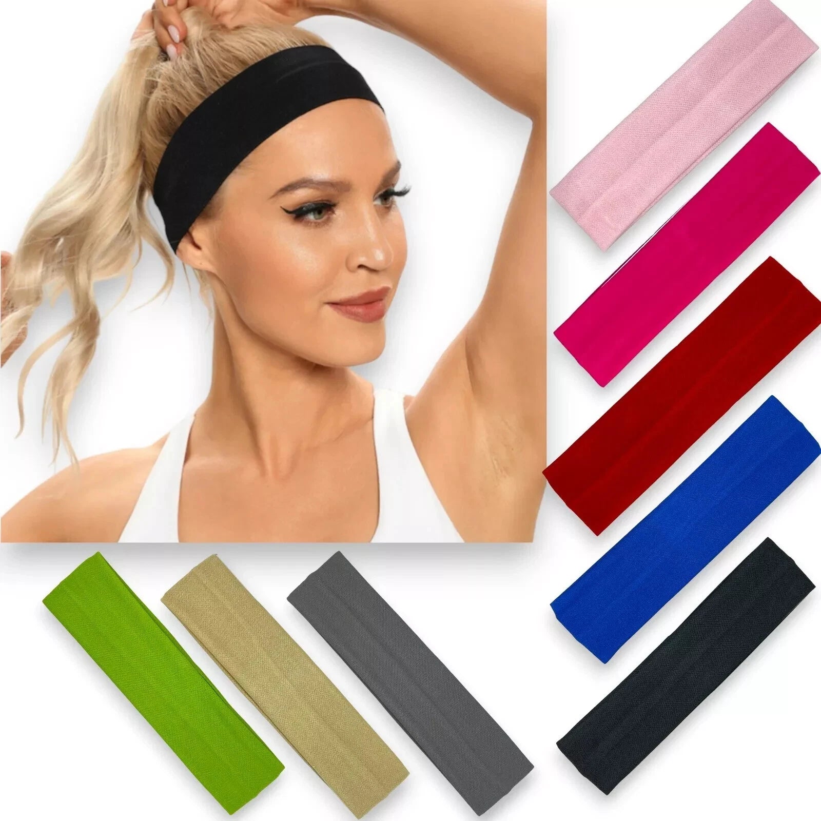 7cm Wide Plain Stretchy Fabric Headband Band Unisex Hairbands