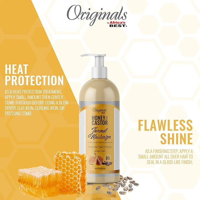 Originals by Africa's Best Honey and Castor Thermal Hair Moisturizer for All Hair Types and Textures, Sulfate-Free, 6 oz