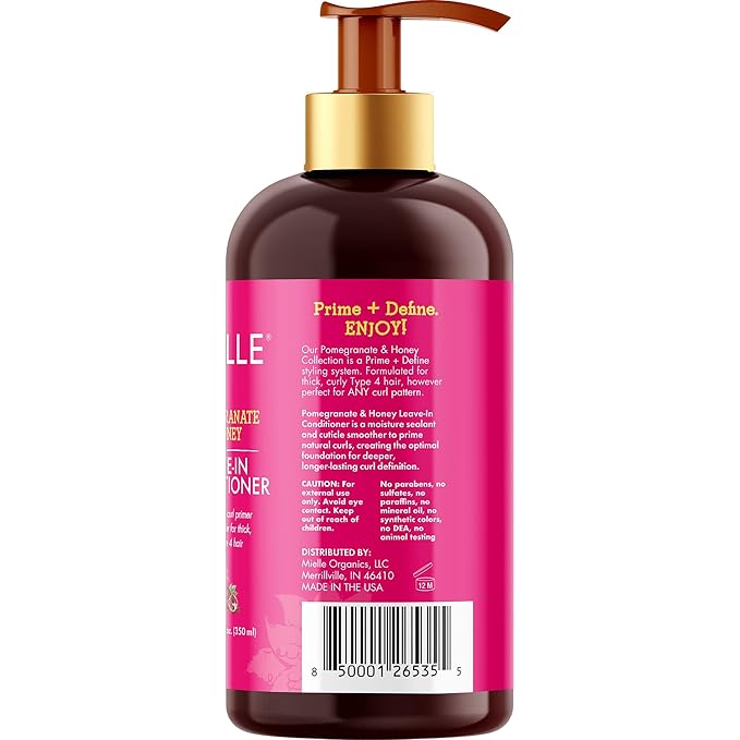 Mielle Organics Pomegranate & Honey Leave-In Conditioner, Moisturizing Curl Primer and Detangler, Repair Damage and Prevent Frizz, Treatment For Thick Curly Hair Type 4 Hair, 12-Fluid Ounces x-pression