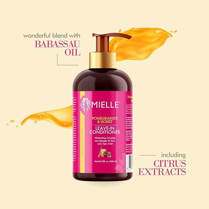 Mielle Organics Pomegranate & Honey Leave-In Conditioner, Moisturizing Curl Primer and Detangler, Repair Damage and Prevent Frizz, Treatment For Thick Curly Hair Type 4 Hair, 12-Fluid Ounces x-pression
