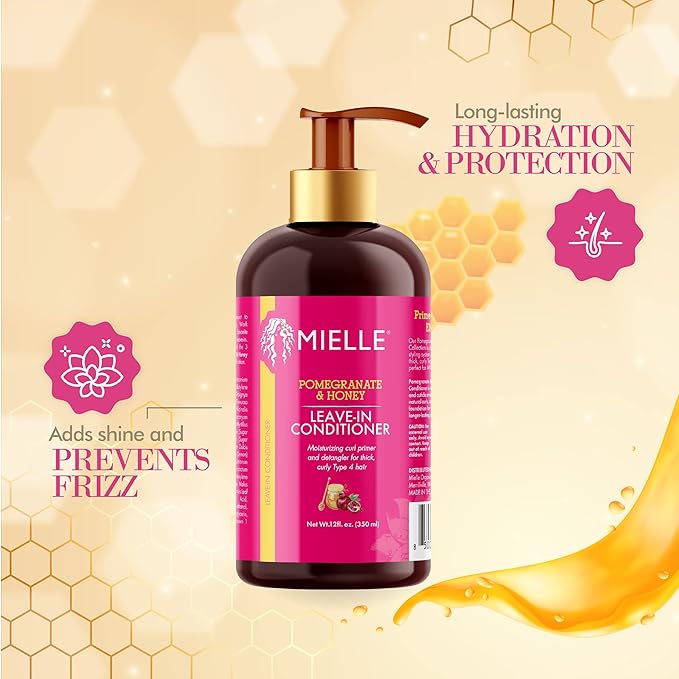 Mielle Organics Pomegranate & Honey Leave-In Conditioner, Moisturizing Curl Primer and Detangler, Repair Damage and Prevent Frizz, Treatment For Thick Curly Hair Type 4 Hair, 12-Fluid Ounces x-pression