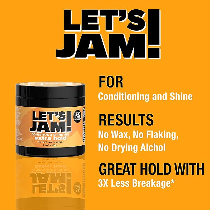 SoftSheen-Carson Let's Jam! Shining and Conditioning Hair Gel by Dark and Lovely, Extra Hold, All Hair Types, Styling Gel Great for Braiding, Twisting & Smooth Edges, Extra Hold, 4.4 oz x-pression
