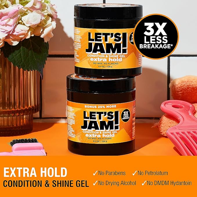 SoftSheen-Carson Let's Jam! Shining and Conditioning Hair Gel by Dark and Lovely, Extra Hold, All Hair Types, Styling Gel Great for Braiding, Twisting & Smooth Edges, Extra Hold, 4.4 oz x-pression