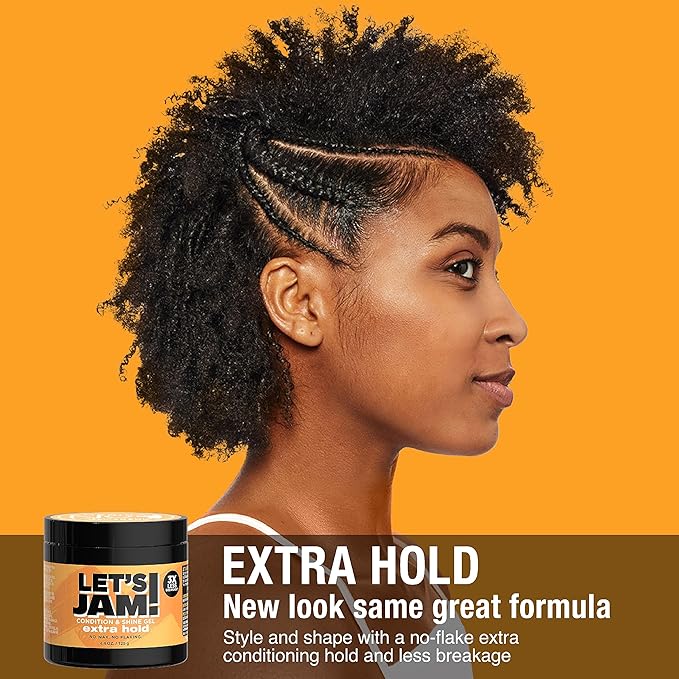 SoftSheen-Carson Let's Jam! Shining and Conditioning Hair Gel by Dark and Lovely, Extra Hold, All Hair Types, Styling Gel Great for Braiding, Twisting & Smooth Edges, Extra Hold, 4.4 oz x-pression