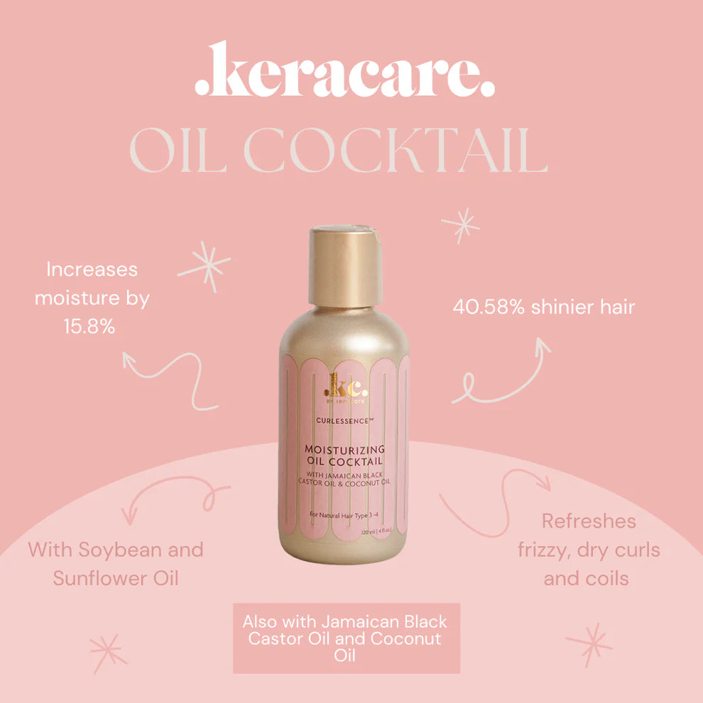 KeraCare CurlEssence Moisturizing Oil Cocktail - 4 fl oz - With Jamaican Black Castor Oil, Coconut Oil, Sunflower Oil & Soybean Oil