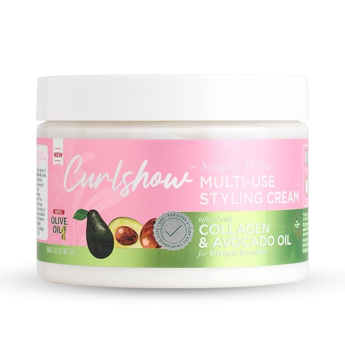 ORS Olive Oil Curlshow Multi-Use Styling Cream Infused with Collagen & Avocado Oil for Strength & Length (12.0 oz) x-pression