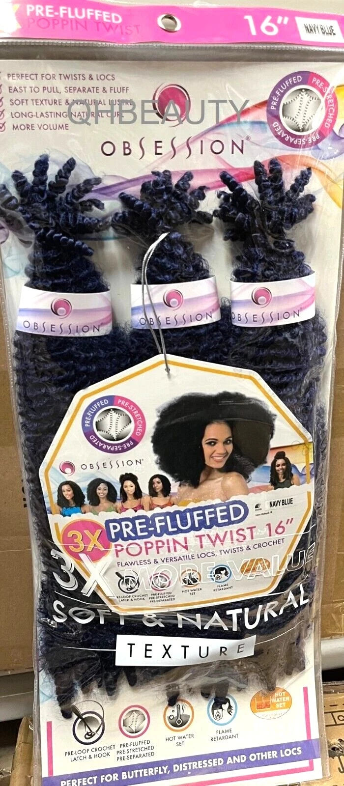OBSESSION SYNTHETIC CROCHET SOFT BRAID 3X PRE-FLUFFED - POPPIN TWIST 16'' & 20" x-pression
