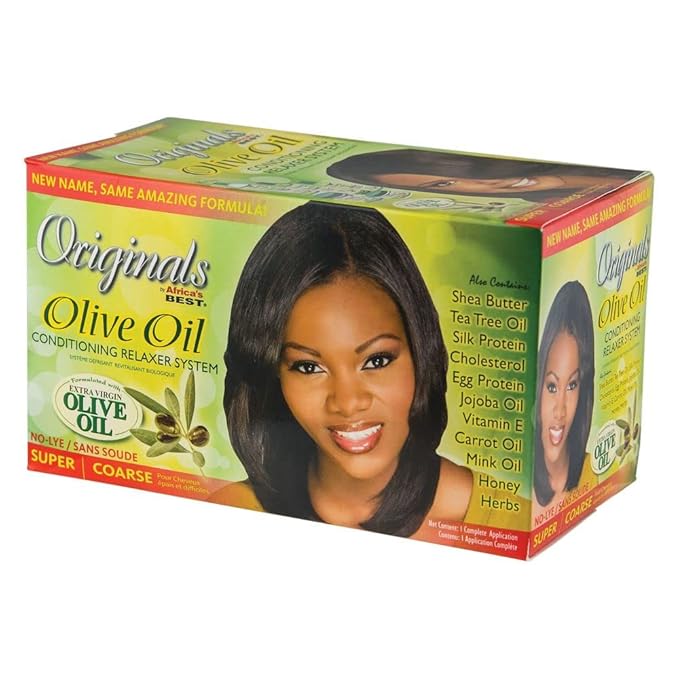 Organics by Africa's Best Olive Oil Hair Relaxer Kit | No-Lye Super Coarse System | Conditions & Moisturizes | for Healthier, Softer, Silkier, Straighter Hair