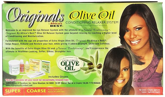 Organics by Africa's Best Olive Oil Hair Relaxer Kit | No-Lye Super Coarse System | Conditions & Moisturizes | for Healthier, Softer, Silkier, Straighter Hair