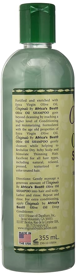 Originals by Africa's Best Olive Oil Shampoo, Formulated With Extra Virgin Olive Oil, Moisturizes, Stimulates Thinning Hair, Revitalizes Dry, Itchy Scalp, 12 oz