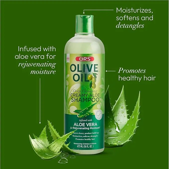 ORS Olive Oil Deep Cleansing Creamy Aloe Shampoo Infused with Aloe Vera for Rejuvenating Moisture (16.0 oz) x-pression
