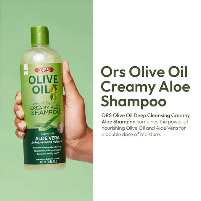 ORS Olive Oil Deep Cleansing Creamy Aloe Shampoo Infused with Aloe Vera for Rejuvenating Moisture (16.0 oz) x-pression