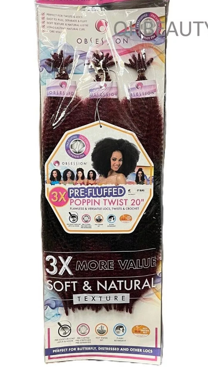OBSESSION SYNTHETIC CROCHET SOFT BRAID 3X PRE-FLUFFED - POPPIN TWIST 16'' & 20" x-pression