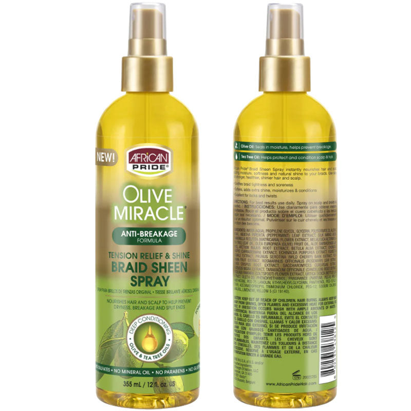 African Pride Olive Miracle Braid Sheen Spray, Regular, 12 oz x-pression