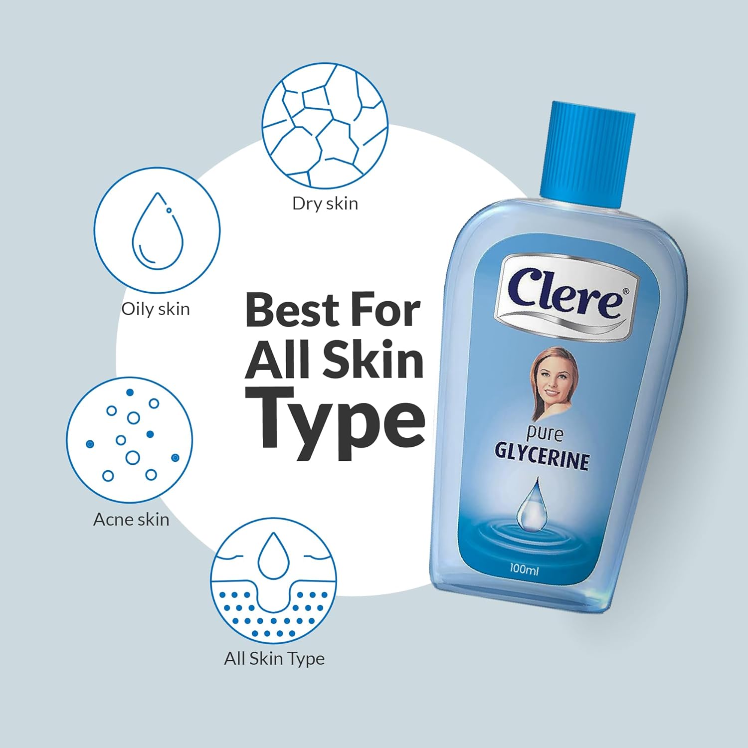 CLERE 100% Pure Glycerine Liquid for Versatile Skin Care – Glycerin for Face Moisturizes Dry Skin, Softens, and Glycerol Reduces Stretch Marks