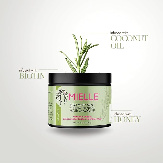 Mielle Organics Rosemary Mint Strengthening Hair Masque, Essential Oil & Biotin Deep Treatment, Miracle Repair for Dry, Damaged, & Frizzy Hair, 12 Ounces x-pression
