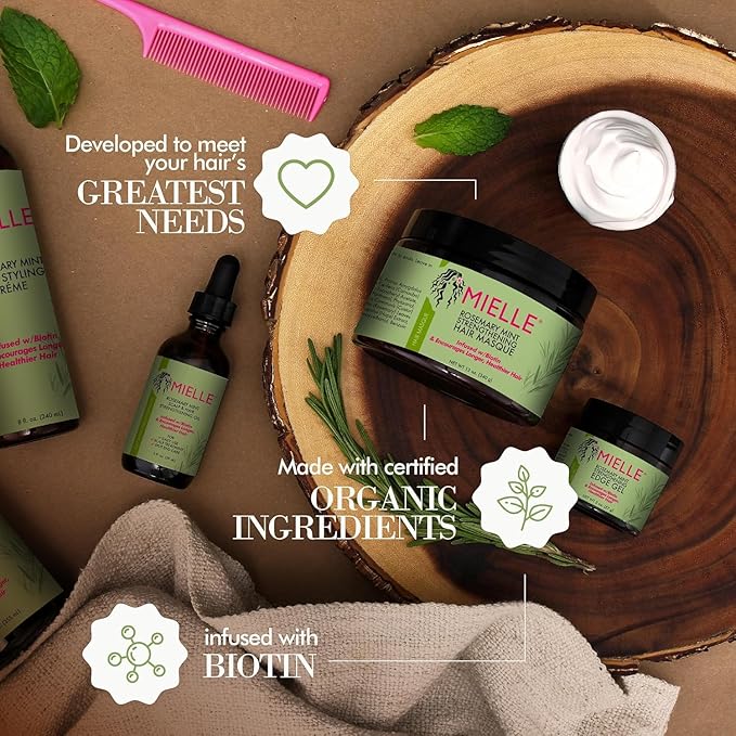 Mielle Organics Rosemary Mint Strengthening Hair Masque, Essential Oil & Biotin Deep Treatment, Miracle Repair for Dry, Damaged, & Frizzy Hair, 12 Ounces x-pression