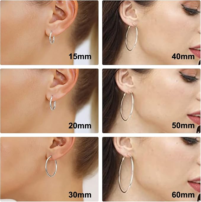 6 Pairs Silver Hoop Earrings, Large Silver Metal Hoop Earrings Set Big Hypoallergenic Lightweight Huggie Round Earring with Different Size for Women Girls Men