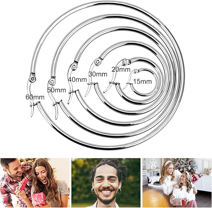 6 Pairs Silver Hoop Earrings, Large Silver Metal Hoop Earrings Set Big Hypoallergenic Lightweight Huggie Round Earring with Different Size for Women Girls Men
