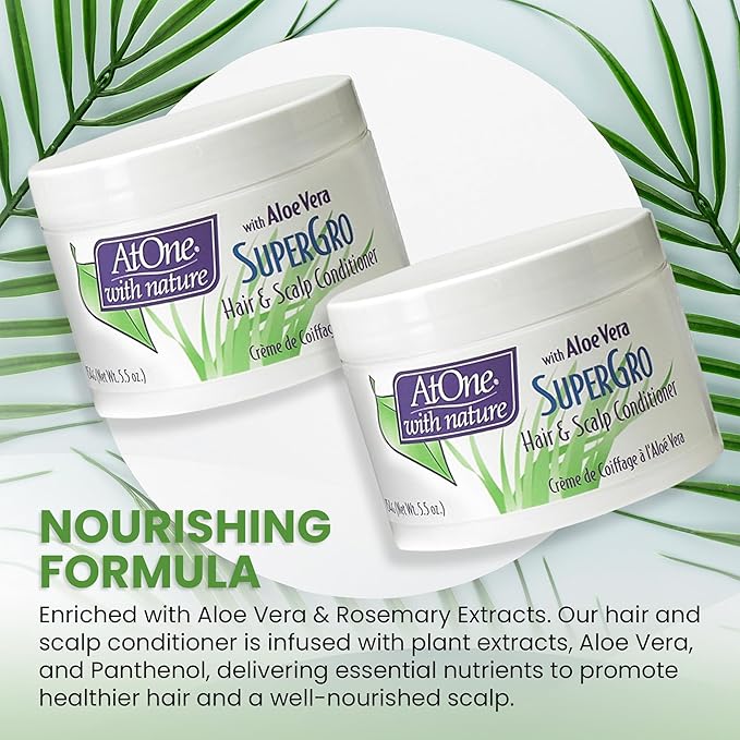 AtOne with Nature Hair and Scalp Conditioner - Hair SuperGro with Aloe Vera & Rosemary Extracts for Dry Hair,5.5Oz