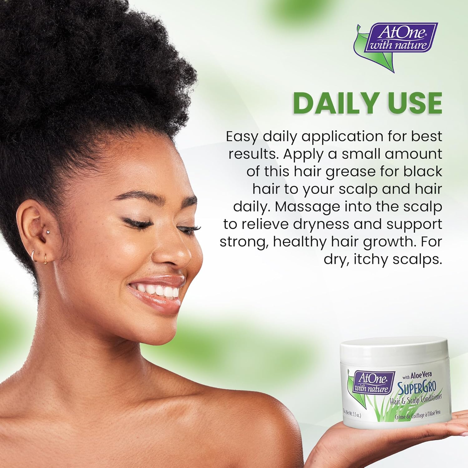 AtOne with Nature Hair and Scalp Conditioner - Hair SuperGro with Aloe Vera & Rosemary Extracts for Dry Hair,5.5Oz