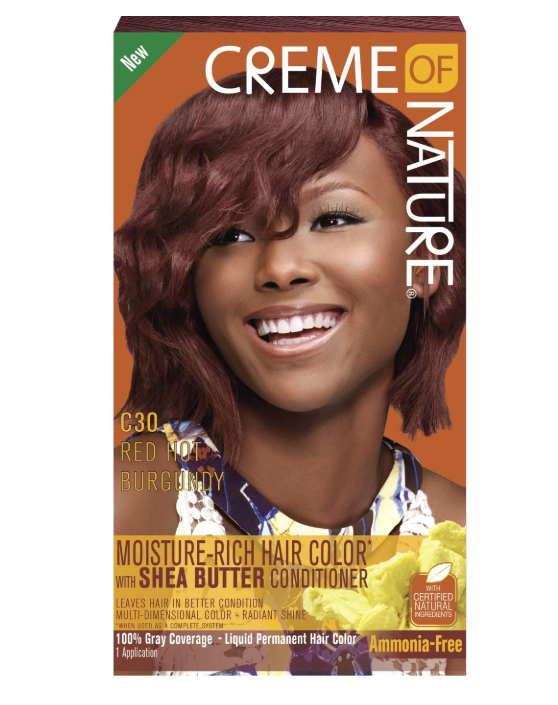 Moisture Rich Liquid Hair Color by Crème of Nature, C30 Red Hot Burgundy, with Shea Butter Conditioner, 1 Application x-pression
