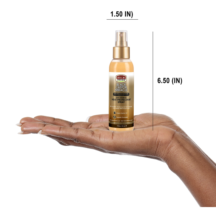 African Pride Black Castor Miracle Anti-Humidity Heat Protectant Spray, 4fl oz, 118 mL x-pression