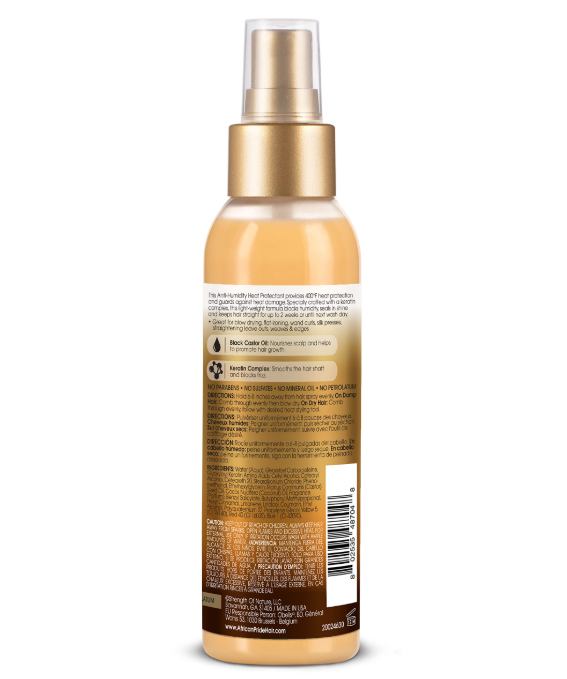 African Pride Black Castor Miracle Anti-Humidity Heat Protectant Spray, 4fl oz, 118 mL x-pression