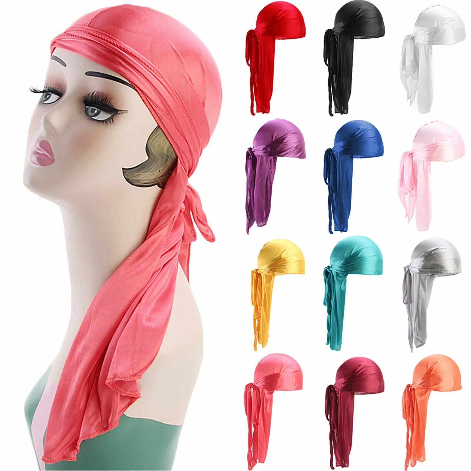 Silky Satin Durags for Men, Satin Doo Rag Head Wraps Long Tail Beanies Waves Headwraps Do Rags Cap x-pression