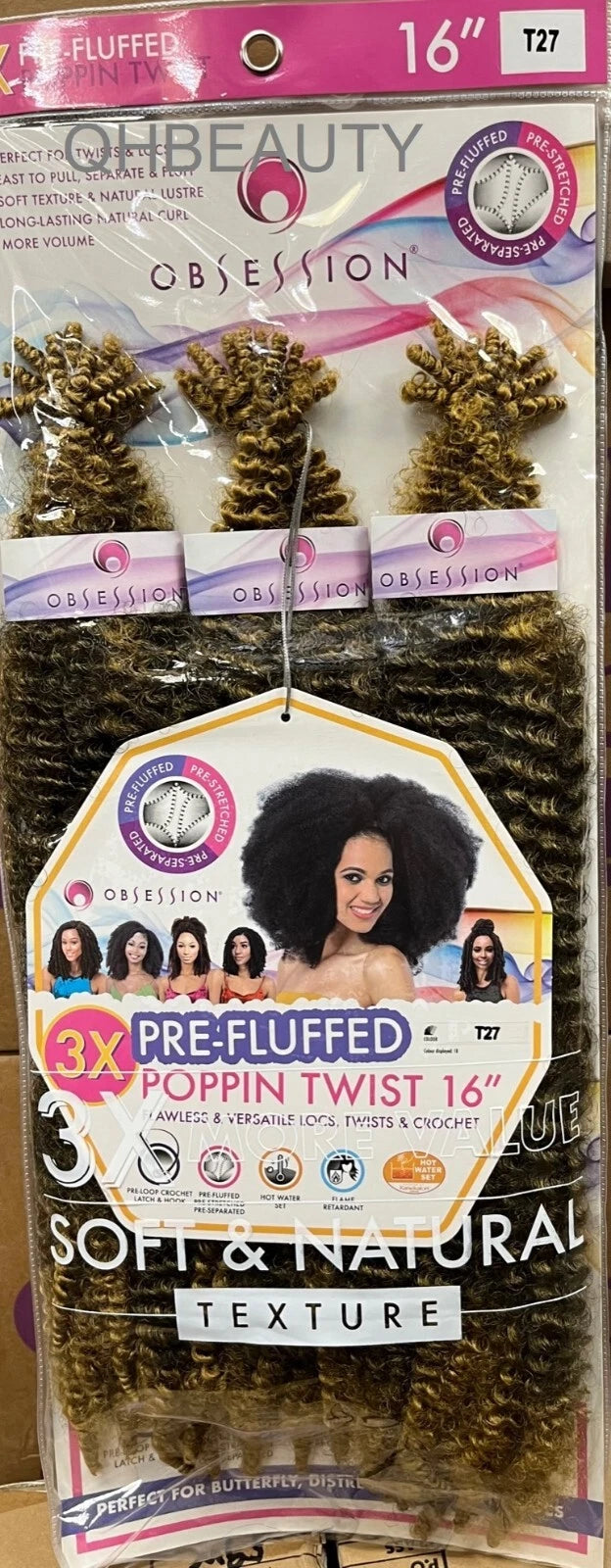 OBSESSION SYNTHETIC CROCHET SOFT BRAID 3X PRE-FLUFFED - POPPIN TWIST 16'' & 20" x-pression