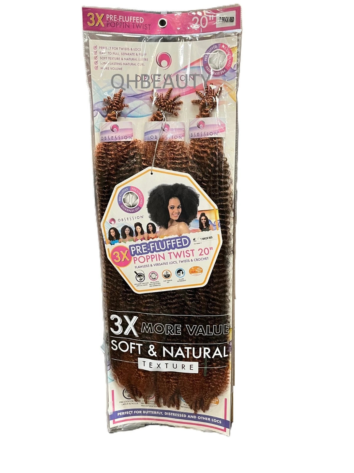 OBSESSION SYNTHETIC CROCHET SOFT BRAID 3X PRE-FLUFFED - POPPIN TWIST 16'' & 20" x-pression