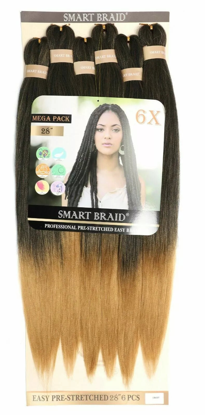 SMART BRAID 6 IN A PACK 28" Pre-Stretched Extension Human Hair Thick Ponytail x-pression