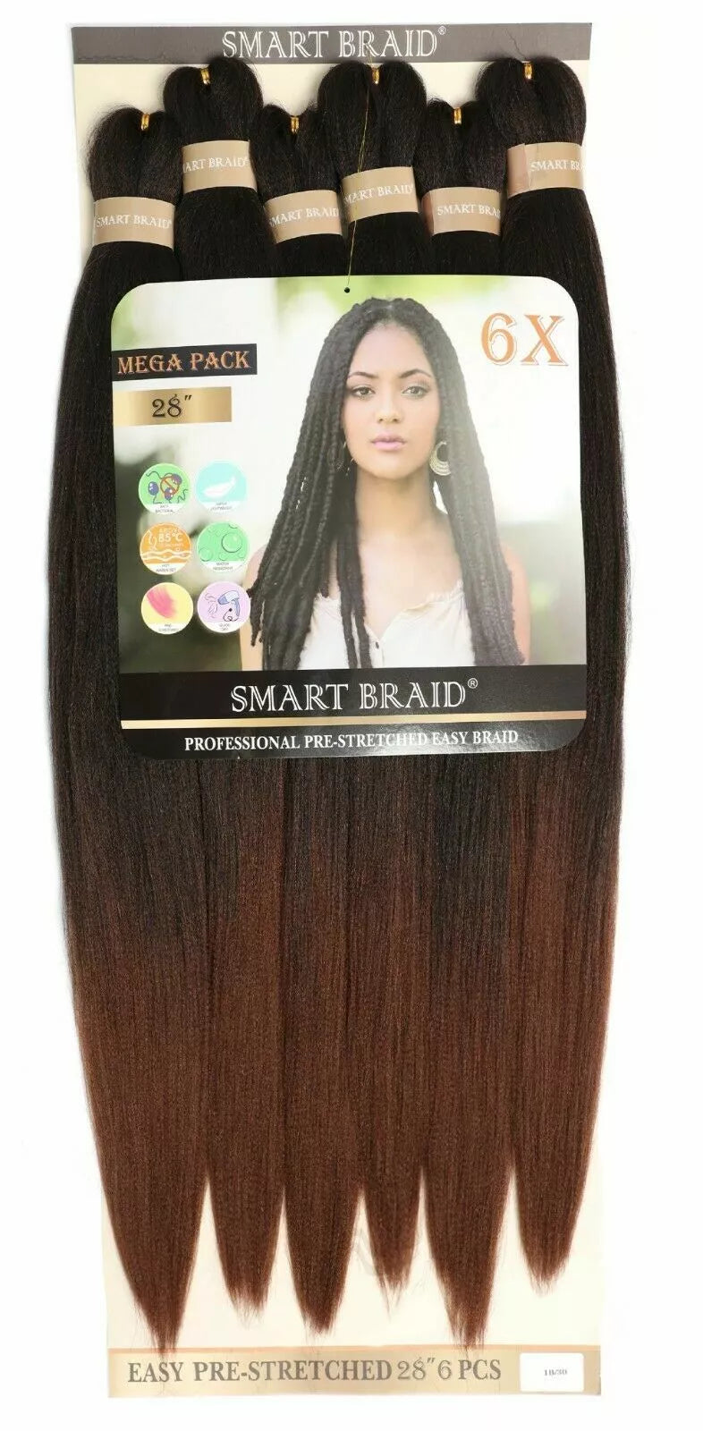 SMART BRAID 6 IN A PACK 28" Pre-Stretched Extension Human Hair Thick Ponytail x-pression