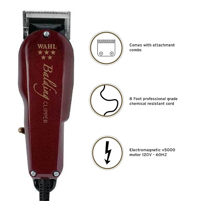 Wahl Professional Men Wahl Wahl Professional 5-Star Balding Corded Electric Clipper Great For Barbers And Stylists Cuts Surgically Close For Full Head Balding (Maroon) x-pression